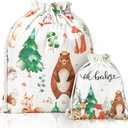 Buryeah 2 Pcs Woodland Animal Baby Shower Drawstring Gift Bags 20/12 Inch Fabric Canvas Party Favor Bags Reusable Gift Wrap for Woodland Baby Shower Gender Reveal Birthday Party