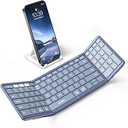 Samsers Foldable Bluetooth Keyboard with Numeric Keypad, FullSize Wireless Folding PU Leather, Portable Travel for iOS Android Windows Mac OS, Support 3 Device(BT5.1 x 3) Blue