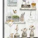 Farmhouse Bathroom Wall Art Rustic Cotton Flower Bathroom Canvas Wall Decor Vintage Relax Soak Unwind Sign Painting Country Flower Bath Canvas Prints Artwork for Washroom Home Decor 12x16 Inch