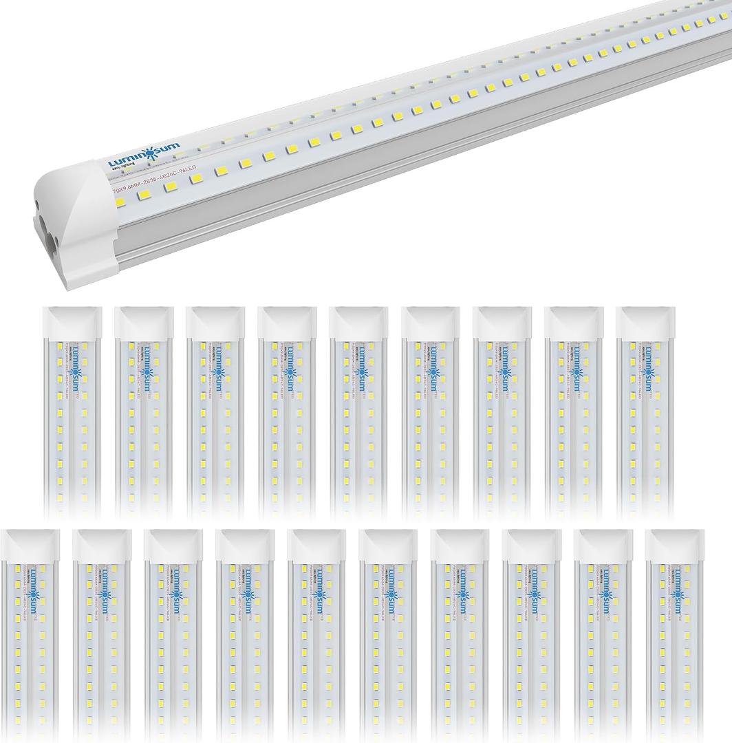 5ft T8 LED Shop Light V-Shaped 36W, 5000K ETL Listed 20 Pack | Integrated Linkable Tube, 4600LM Daylight High Output Plug and Play, 270 Degree Lighting for Warehouse Clear Cover