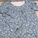 Anydeer Women Tunic Top Summer Short Puff Sleeve Chest Pleated Tshirts Casual Round Neck Blouse Loose Tee (XX-Large, White+blue Flowers)