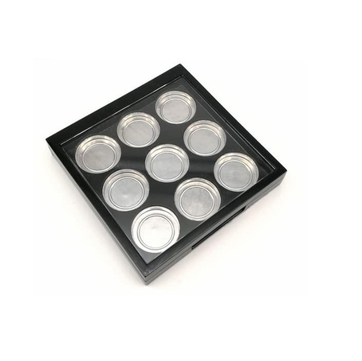 HLLMX 1 PCS Empty Eyeshadow Palette Portable Square Eyeshadow Box 9 Grids Cosmetics Storage Organizer 20mm Round Metal Pans for Eyeshadow Lipstick Blush Powder Pigment (Black)