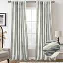 DriftAway Farmhouse Curtains for Living Room Vertical Striped Linen Curtains Semi Sheer Light Filtering Back Tab Rod Pocket Window Treatments, 96 Inches Long, 2 Panels, Grey on Beige