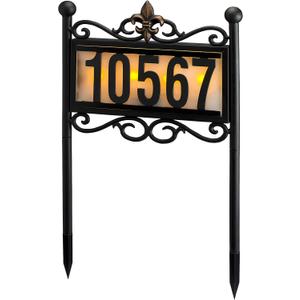 Natures Mark Solar Power Lighted House Numbers Address Stake Sign - LED Illuminated Outdoor Metal Light Up House Number Sign Decor for Home Yard Street (Metal Stake)