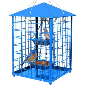 Mosloly Bluebird Feeders Squirrel-Proof, 7 lbs, Large Heavy Metal Caged Mealworms Blue Bird Feeders for Outside, Weatherproof Wild Bird Feeder,2 Layer Seed Cups(Blue)