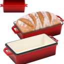 9x5 Inch Enameled Cast Iron Bread Loaf Pan with Lid, Perfect Sourdough Baking Pans | Even Heat Distribution for Homemade Bread, Cake, Meatloaf2 Piece setRed (Cerise2)