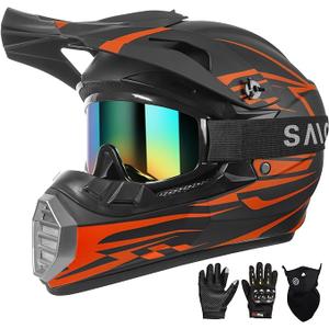 DOT Approved Youth Kids Motocross Helmet - Ultra-Lightweight Full Face Dirt Bike/ATV Helmet with Goggles, Gloves & Face Shield (4-Piece Set) (Small)