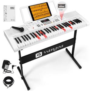 Vangoa Piano Keyboard for Beginners, VGK6101 61 Key Learning Keyboard Piano w/Lighted Keys, Electric Piano Keyboard with 600 Voices & 50 Demos, Stand/Microphone, USB, Record, Split for Students