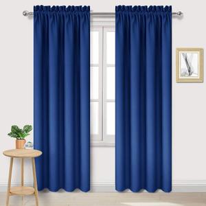 Blackout Curtains Room Darkening Thermal Insulated Bedroom Curtains Window Curtain Panels, 70 x 80inches Long, Set of 2 Classic Blue Rod Pocket Drapes