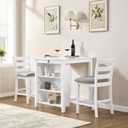 Small Bar Table and Chairs Set for 2, 3-Piece Kitchen Dining Room Table Set with Storage Shelves & Charging Station, Space-Saving Kitchen Breakfast Nook, White