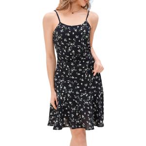 ZTC Floral Summer Dress for Women Spaghetti Strap Sleeveless A-line Dress Casual Beach Daily Wear Perfect for Vacation (Black, M)