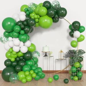 Amandir 153pcs Green Balloons Arch Garland Kit, Different Sizes 18 12 10 5inch Dark Emerald Light Lime Green Latex Confetti Balloon for Safari Jungle Baby Shower Birthday Graduation Party Decorations, Green white