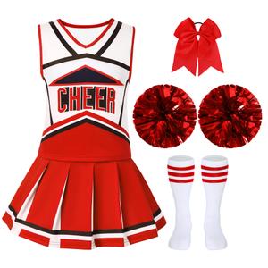 Cheerleader Outfit For Girls Halloween Costume For Kids 5-12 Years Cheer Uniform Set Fancy Dress For Party Birthday.130