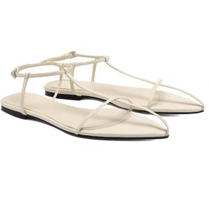 VorisVina Black Flat Sandals for Women Adjustable Metallic Buckle Ankle Strap Slide Sandals Comfortable Pointed Open Toe Slip on Sandal, 9 (Beige)