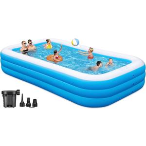 Large Inflatable Pool with Pump, 130"x72"x22" Big Family Blow Up Pool for Adults, Full Sized Thickened Swimming Pool Fast Inflation & Drainage for Summer Water Party Outdoor Backyard Garden Lawn