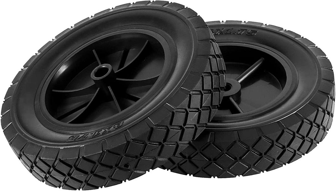 HOIGON 2 PCS 8 x 1.75 Inch Solid Rubber Hand Truck Wheel, Universal Replacement Tires Wheels for 1/2 Inch Axle, Lawn Mower Wheels for Garden Recliner, Dolly, Compressor, 110 LBS Load Capacity