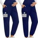 Yearntown 2 Pack Women's Maternity Scrub Pants, Workwear Pregnancy Jogger Pants Over Belly Yoga Sweatpants Zippered Pockets XXL