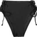 RELLECIGA Women's High Cut Bikini Bottom (Black, M)