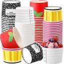 Pickmesh 80 Pcs 9 oz Back to School Paper Ice Cream Cups Composition Notebook Red Apple Yellow Pencil Disposable Dessert Bowl First Day of School Soup Bowls for Snack Frozen Yogurt Party Supplies