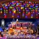 Icicle Christmas Lights Outdoor - 99FT 1216 LED Icicle Lights for Outside 8 Modes with 228 Drops, Waterproof Plug in Fairy String Lights Party Wedding Christmas Decoration Indoor, Multicolor