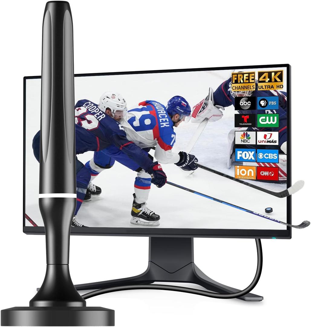 Digital TV Antenna for Smart Tv Indoor TV Antenna for Tv Without Cable with Strong Magnetic Base, 360 Reception HD Antenna for TV Indoor 4k -10FT Long Cables (Silver