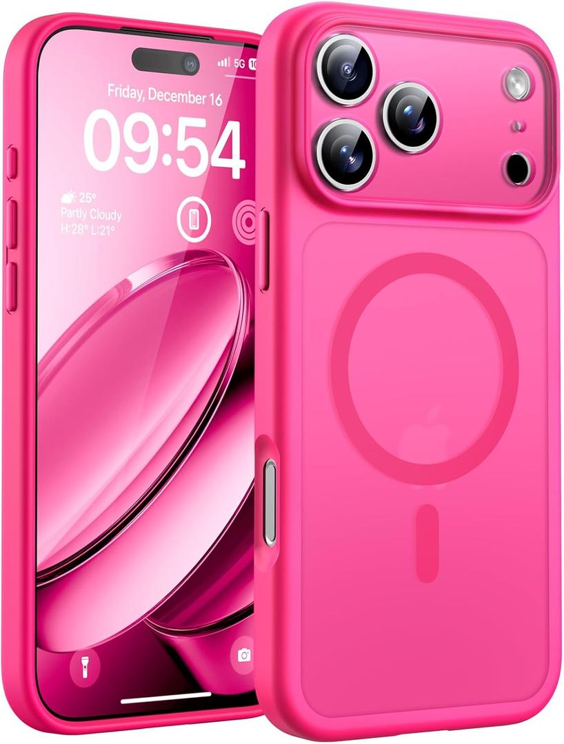 TOCOL for 17 Pro Max Case, Full Camera Protection, Built-in Magnetic Ring, Compatible with Magsafe Charger, Translucent Matte Phone Case for17 ProMax 6.9 inch (Hot Pink)