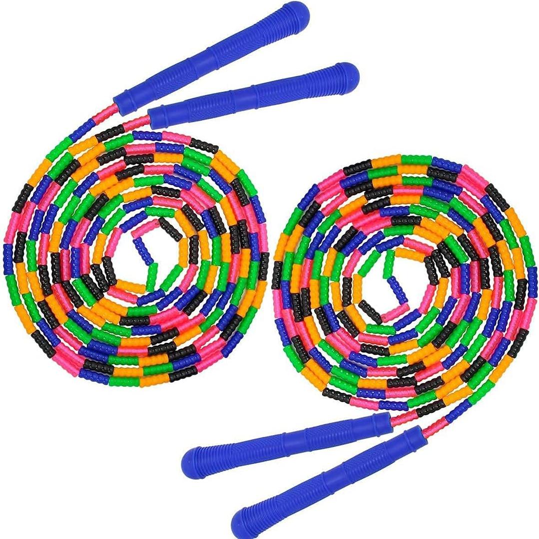 Coolrunner 16 FT Long Jump Rope(2 PACK), Double Dutch Jump Ropes, Soft Beaded Skipping for Kids Adults, Plastic Segmented Long Enough for 4-5 Jumpers (Blue)