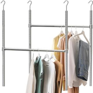 Simple Houseware Adjustable Closet Hanging Rod, Chrome - 2 Pack