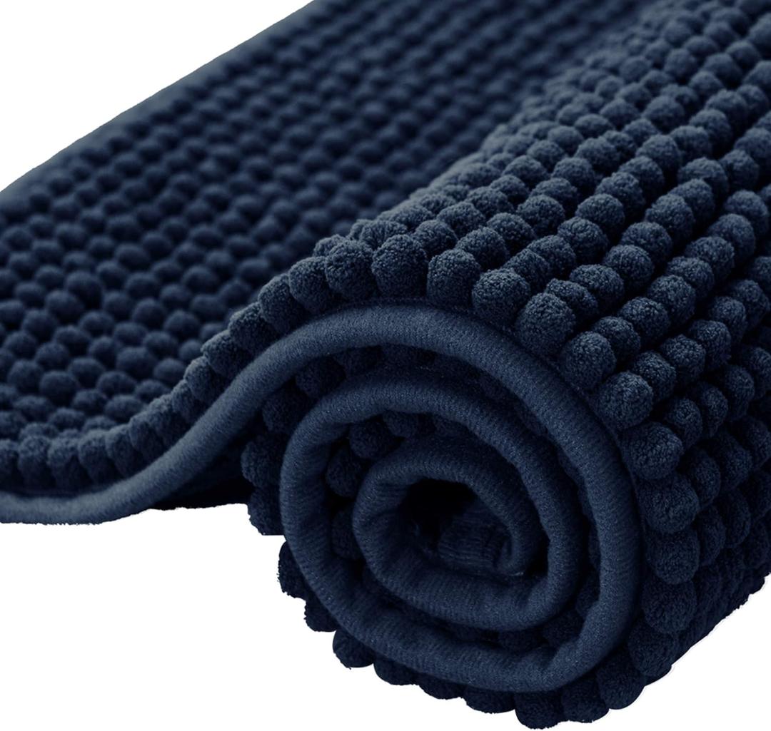 SUBRTEX Bathroom Rugs Chenille Bath Rug Soft Short Plush Bath Mat Soft Shower Mat Water Absorbent Shower Mat Quick Dry Machine Washable, (Navy,16" x 24")