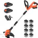 MAXLANDER Weed Wacker Cordless, 20V 12 Inch Cordless String Trimmer Edger, Weed Wacker Battery Operated with 8 PCS Replacement Spools, Lightweight Weed Trimmer, 2x2.0Ah Battery & Charger Included