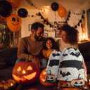 Halloween Bag 2 Pieces Printed Storage Drawstring Canvas Bag Halloween Theme Pumpkin Bat (Beige)