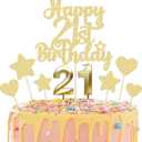 Gyufise 15Pcs Happy 21st Birthday Cake Topper Set with Heart Star Glitter Cheers to 21 Years Cake Picks Number 21 Candles Cake Decorations for Happy 21st Birthday Anniversary Party Supplies Gold