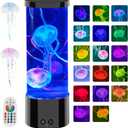 Jellyfish Aquarium Lamps Large Floating Jelly Fish Light Lamp Tank 17 Colors Changing LED Mood Night Light with Remote for Kids Adults Relax Sensory Table Lamp for Bedroom Home Decor, Black