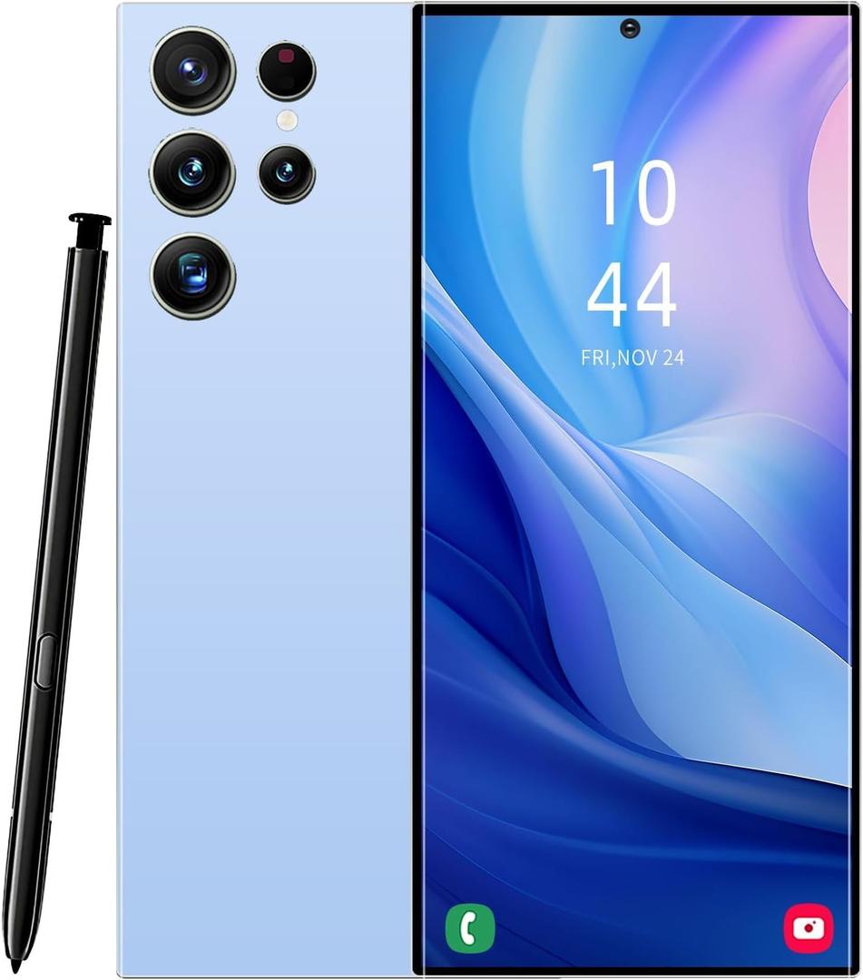 Unlocked Phone C24 Ultra Smartphone, 8GB+256GB Large Storage Cell Phone, Android 14 Phone, 6.8 HD Screen/6800mAh Battery/Fingerprint Unlock/5G Dual SIM/GPS (Sky Blue)