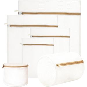 6 Pcs Mesh Laundry Bag Sturdy Zipper Mesh Wash Bags for Delicate Underwear Clothes Socks Shoes (Beige)