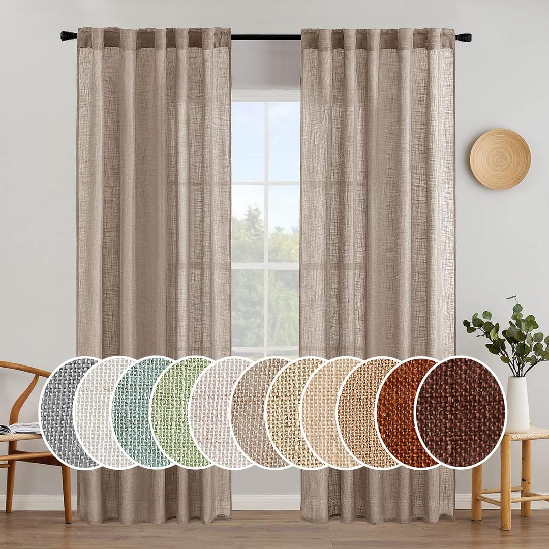 MIULEE Taupe Linen Curtains 84 Inch Length for Bedroom Living Room, Soft Thick Linen Textured Window Drapes Semi Sheer Light Filtering Back Tab Rod Pocket Burlap Look Farmhouse Country Decor, 2 Panels