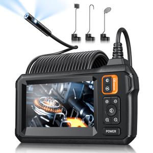 Endoscope Camera with Light, Inspection Borescope Camera with 4.3" IPS Screen, 1920P HD with 8 LED Lights, 32.8FT Semi-Rigid Cord Bore Scope, IP67 Waterproof Endoscope for Sewer, Dual Lens(Orange)