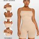 SHAPELLX Women's Shapewear Bodysuits Tummy Control Butt Lifter Body Shaper Strapless Seamless Mid Thigh Jumpsuit Tops (Beige, M)