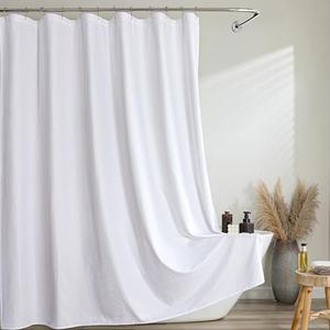 Ebesto Extra Long White Shower Curtain 96 Inch Long 1 Piece, Waffle Embossed Textured Fabric Shower Curtains for Bathroom Large Hotel, Water Resistant, Machine Washable, 72Wx96L Inches