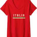Womens Vintage Italia / Italy Design with Italian Flag V-Neck T-Shirt, Red, Small
