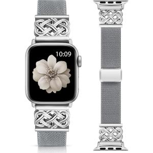 Minyee Magnetic Stretchy Band Compatible with Apple Watch Bands 38/40/41/42/44/45/46/49mm Women Men, Celtic Knot Soft Elastic Nylon Fabric Strap for iWatch Series 11 10 9 8 7 6 5 4 SE/Ultra 3 2 1
