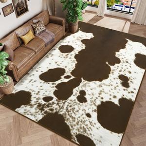 Amearea Faux Cowhide Rugs for Living Room, 6x9 Feet Machine Washable Cow Print Area Rug for Bedroom, Premium Western Home Decor Animal Print Non-Slip Throw Rug Carpet for Dining Room Kitchen Office