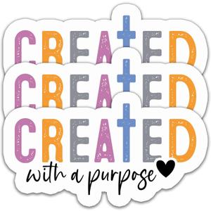 4 x (3PCS) Christian Stickers - Created with a Purpose, Faith Based Bible Verse - Waterproof Vinyl Decals for Laptops, Tumbler, Water Bottles, Scrapbooks  3" x 1.7"