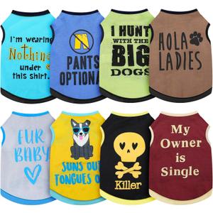 Saintrygo 8 Pieces Dog Shirts Pet Printed Clothes with Funny Letters Summer Pet T Shirts Cool Puppy Breathable Dog Outfit Soft Sweatshirt Cats(Vivid Pattern,Small)