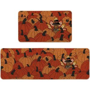 Artoid Mode Turkey Pumpkins Thanksgiving Kitchen Mats Set of 2, Home Decor Low-Profile Kitchen Rugs for Floor - 17x29 and 17x47 Inch