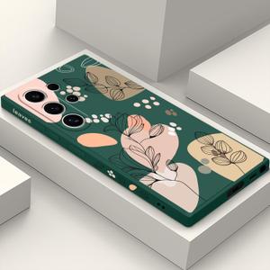 for Samsung Galaxy S24 Ultra Case, Creative Flower Pattern Design Phone Cover Drop Protection Soft Ultra Thin Scratch Resistant Microfiber Lining Inner for Galaxy S24 Ultra-Morandi Green