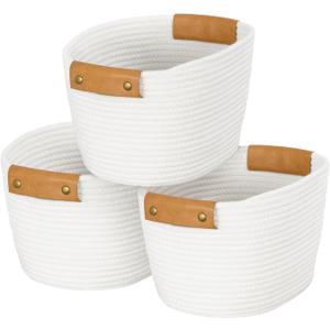 OOOK Storage Basket Set, 3 Pack Baskets for Shelves, White Storage Baskets for Organizing Toys, 11.4"Lx9.4"Wx7.4"H