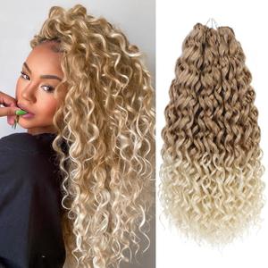 GoGo Curl Crochet Hair 18Inch 6Packs GoGo Curl Crochet Braiding Hair Water Wave Synthetic Braiding Hair (18 Inch (Pack of 6), 27/613#)