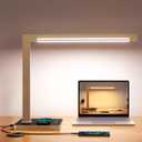 Aluminum LED Desk Lamp with Charging Station, Large 15W Table Lamp with Type-C Ports & 4 Color Temperature Modes(3000K-6000K), Dimmable Desk Light for Home Office,Bedroom (Includes Adapter) (Gold)