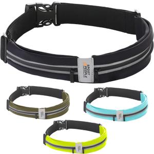 Running Belt for Women and Men, Waterproof Phone Holder for Running, Reflective 2-Pocket Waist Pack for Storing Runners Essentials Safely, Running Fanny Pack Fits Most Phones, Adjustable Belt Bag (Black)